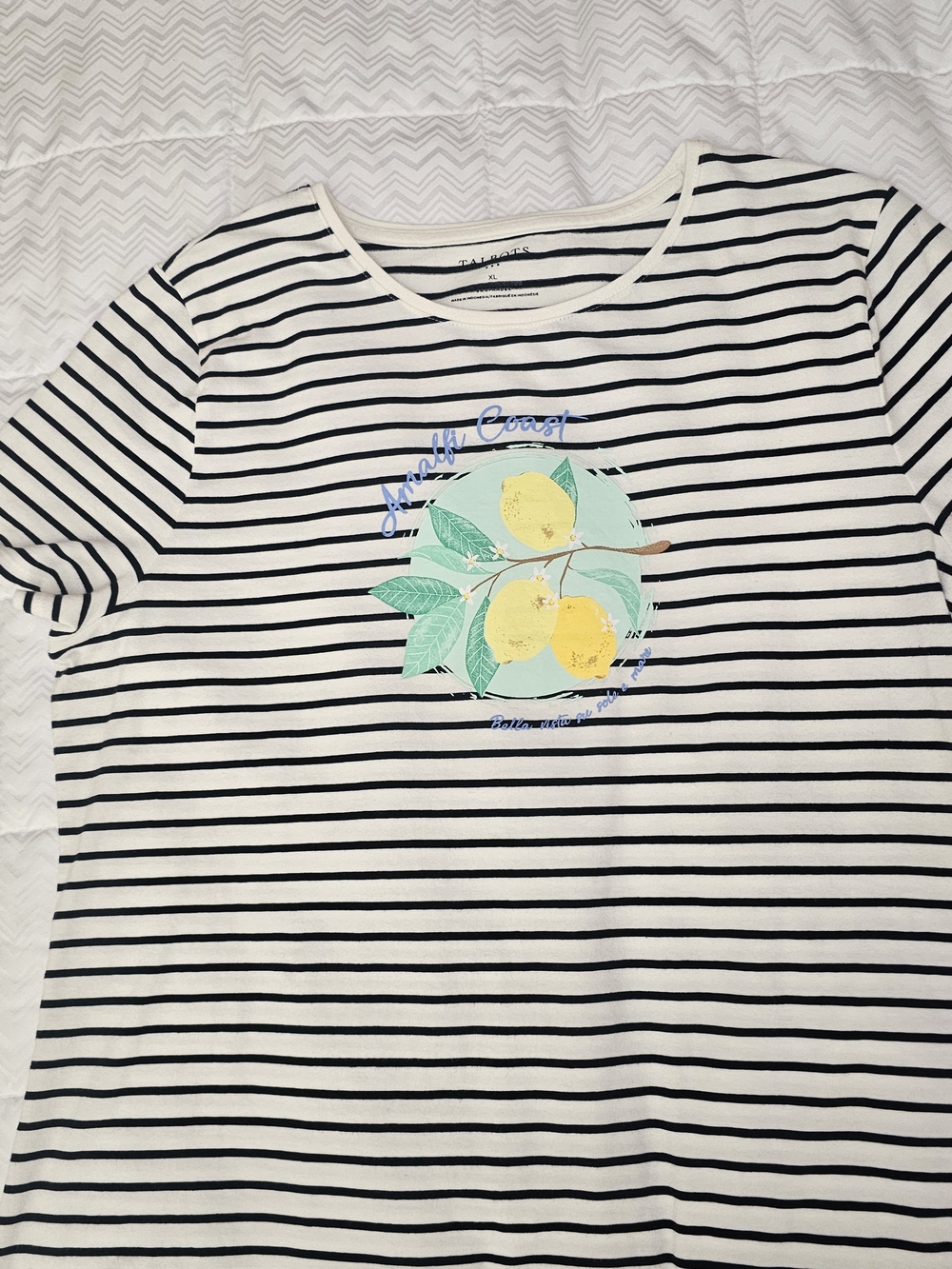 Talbots Amalfi Coast Lemon Graphic Striped T-Shirt Women Size XL Excellent - Picture 2 of 5